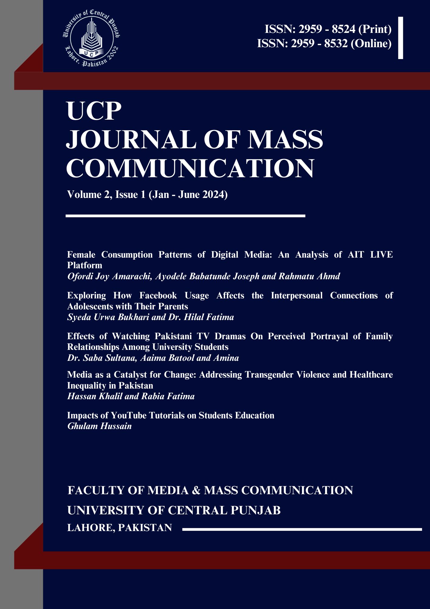 					View Vol. 2 No. 1 (2024): UCP Journal of Mass Communication
				