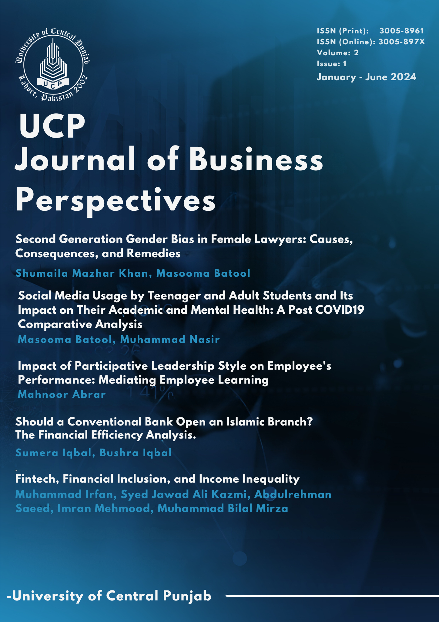 					View Vol. 2 No. 1 (2024): UCP Journal of Business Perspective
				